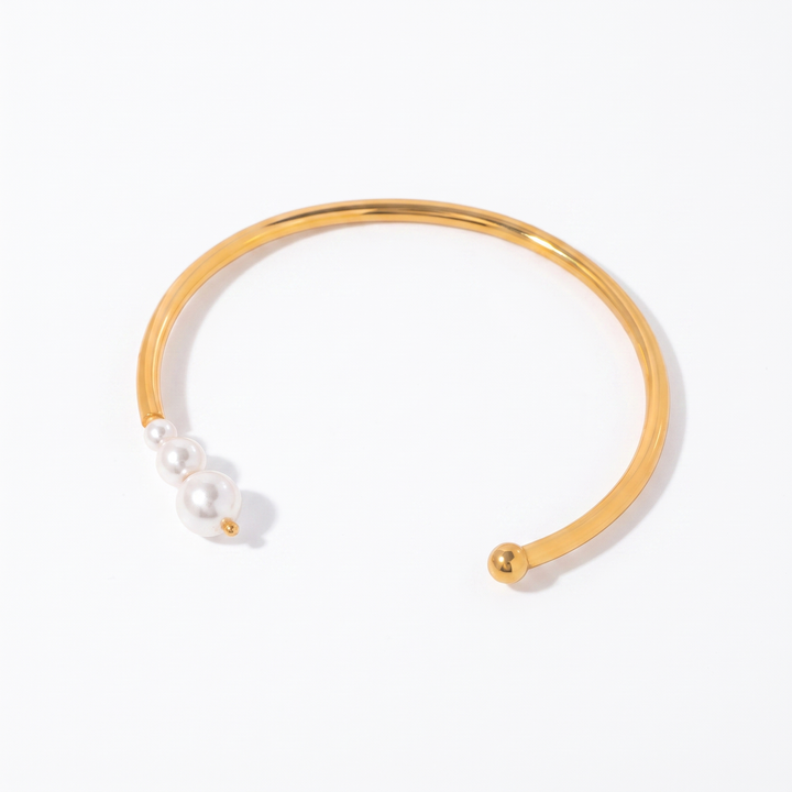 Sunoire high quality stainless steel pearl bracelet women s open adjustable bracelet does not fade titanium steel bracelet jewelry gift 01 flatlay gold