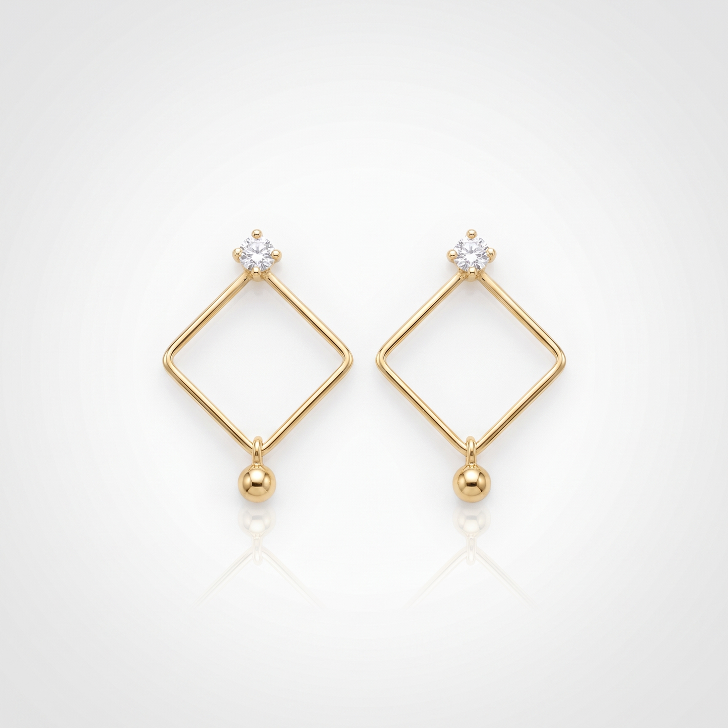 Sunoire fashion designer rhombus diamond zircon pendant earrings 18k gold plated geometric korean style jewelry drop earrings set women 01 flatlay gold