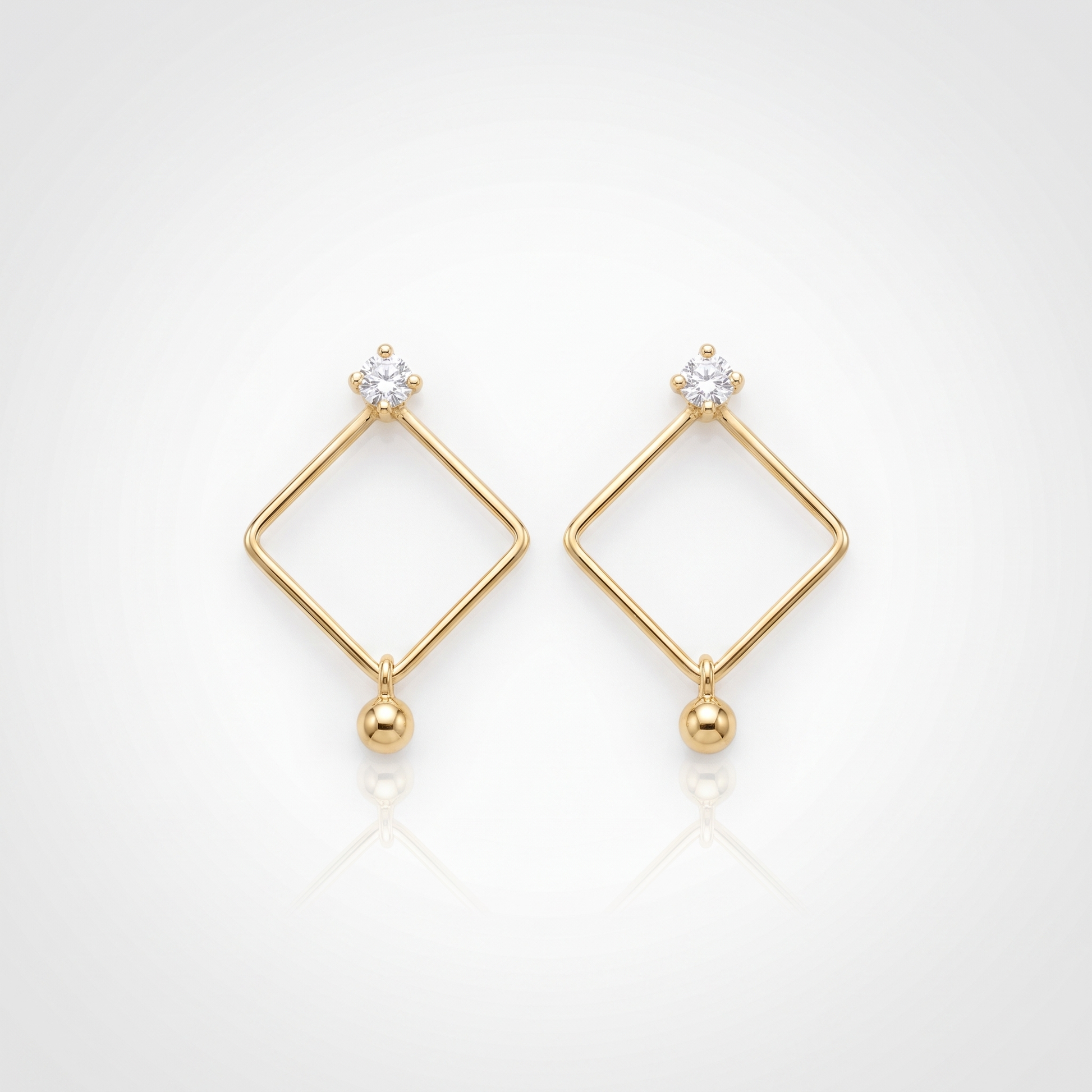 Sunoire fashion designer rhombus diamond zircon pendant earrings 18k gold plated geometric korean style jewelry drop earrings set women 01 flatlay gold