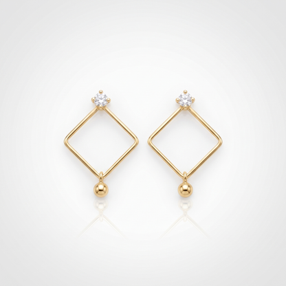 Sunoire fashion designer rhombus diamond zircon pendant earrings 18k gold plated geometric korean style jewelry drop earrings set women 01 flatlay gold