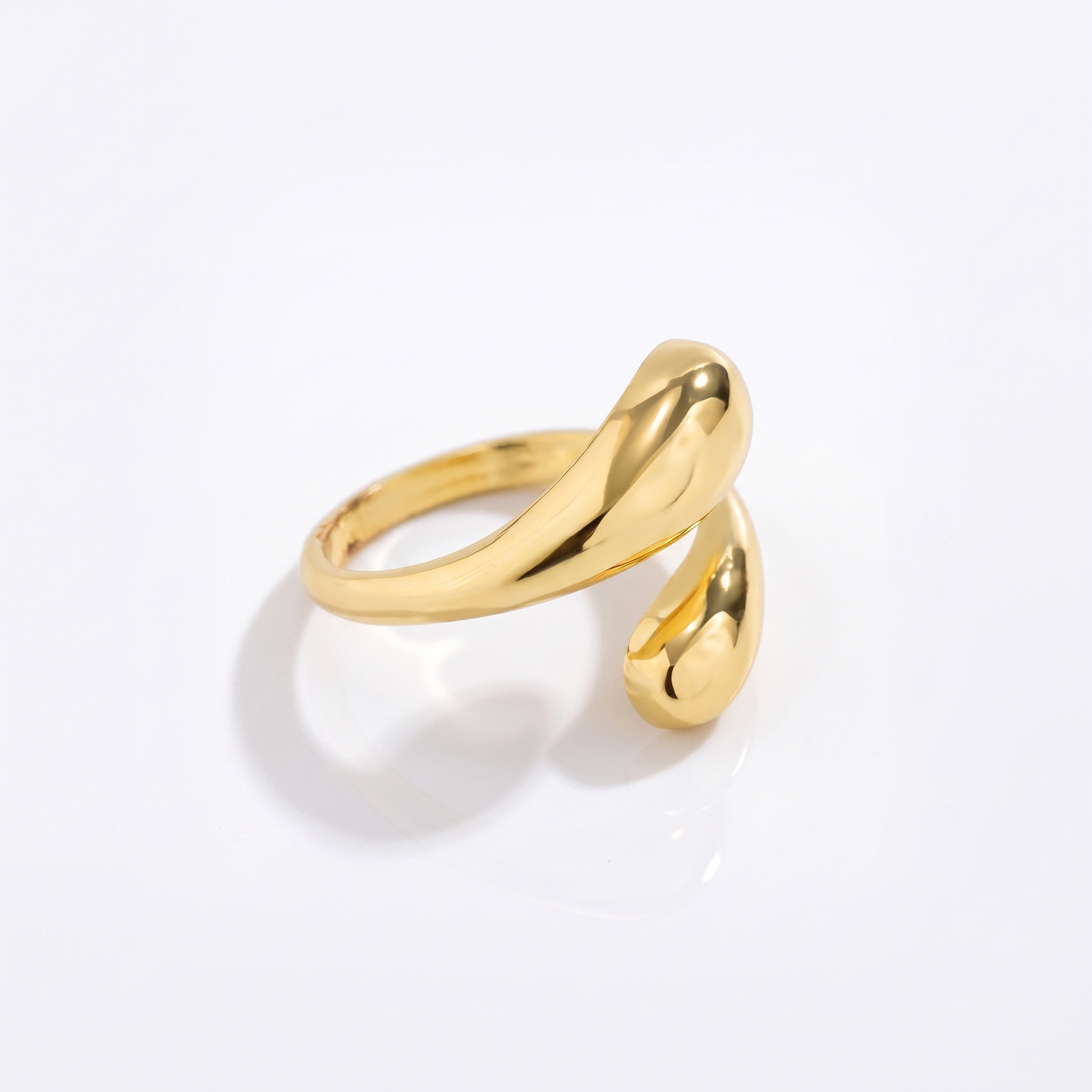 Sunoire glossy water drop alloy electroplated women s adjustable open winding ring 01 flatlay gold