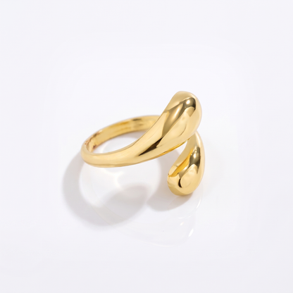 Sunoire glossy water drop alloy electroplated women s adjustable open winding ring 01 flatlay gold