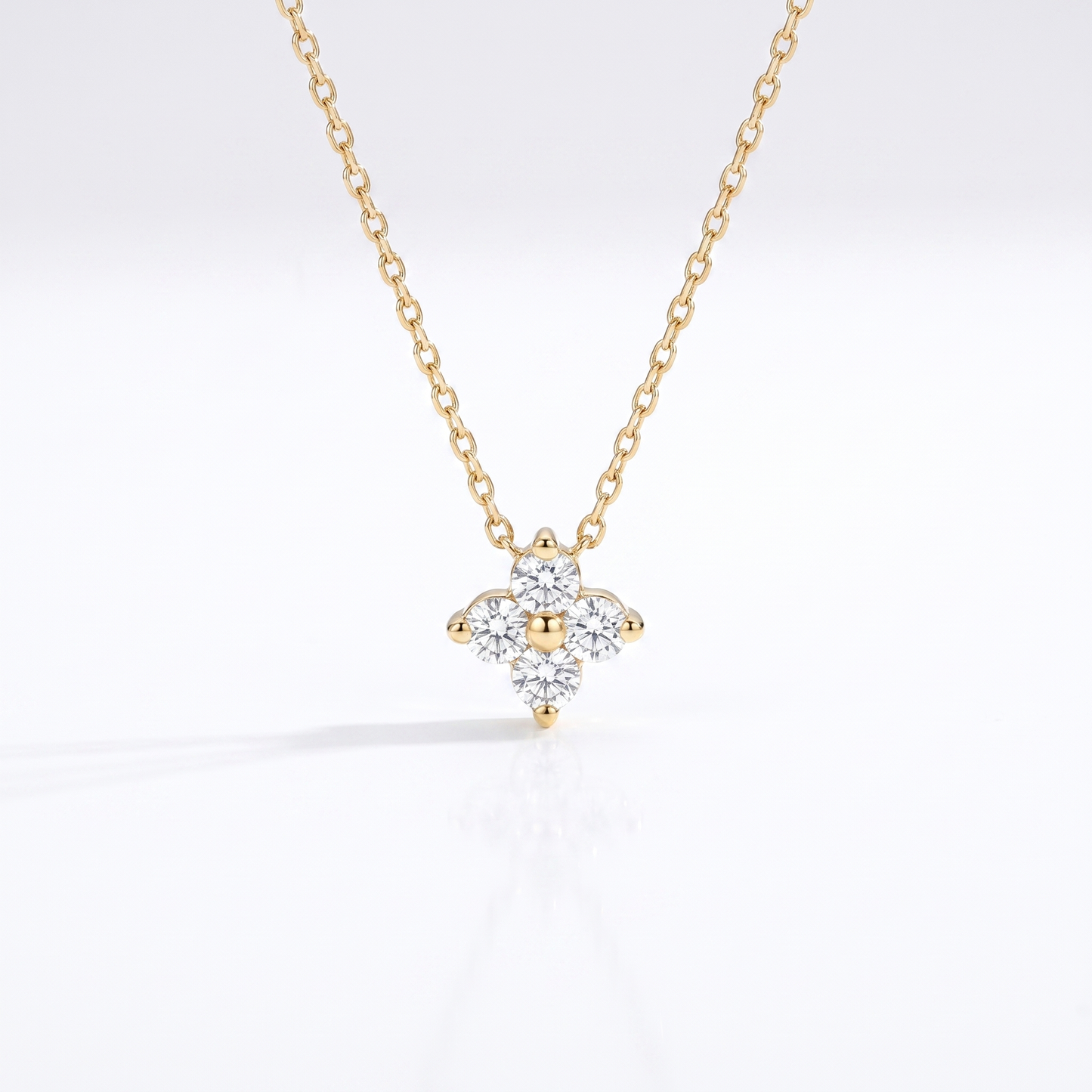 Sunoire fine luxury jewelry 925 sterling silver 18k gold plated diamond four leaf clover necklace for women 01 flatlay gold