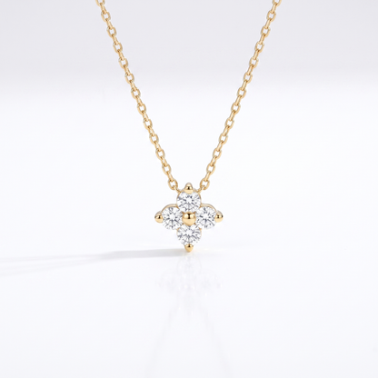 Sunoire fine luxury jewelry 925 sterling silver 18k gold plated diamond four leaf clover necklace for women 01 flatlay gold