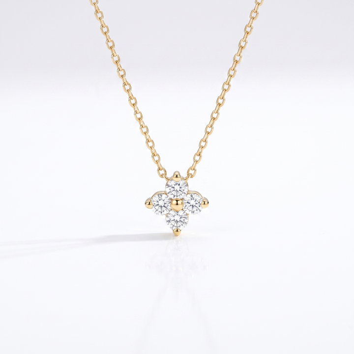 Sunoire fine luxury jewelry 925 sterling silver 18k gold plated diamond four leaf clover necklace for women 01 flatlay gold