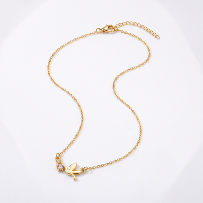 Sunoire wholesale vintage style 18k gold plated o shape chain fashion peace dove pendant necklace stainless steel jewelry for women gift 01 flatlay gold