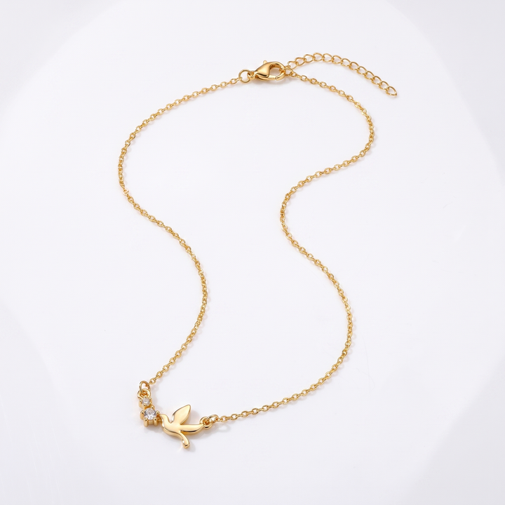 Sunoire wholesale vintage style 18k gold plated o shape chain fashion peace dove pendant necklace stainless steel jewelry for women gift 01 flatlay gold