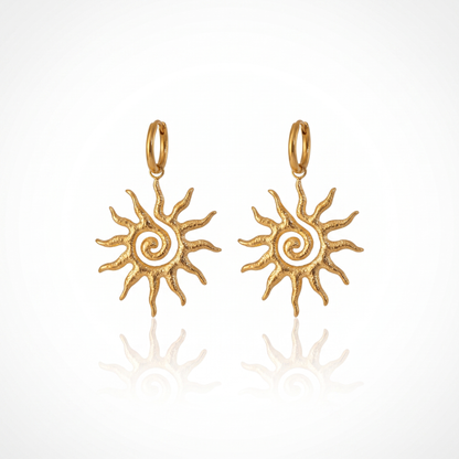 Sunoire fine 18k gold plated hammered spiral sun fashion pendant earrings for women waterproof stainless steel jewelry gift 01 flatlay gold