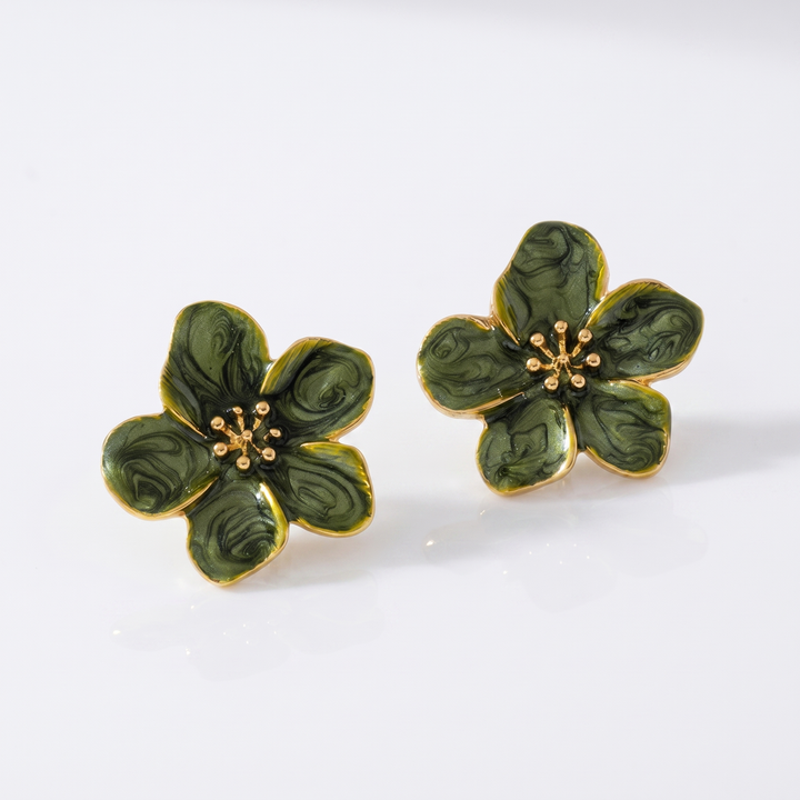 Sunoire new arrival summer atmosphere simple temperament gold plated earrings fashion oil drop flower stud earrings gifts for women 01 flatlay green