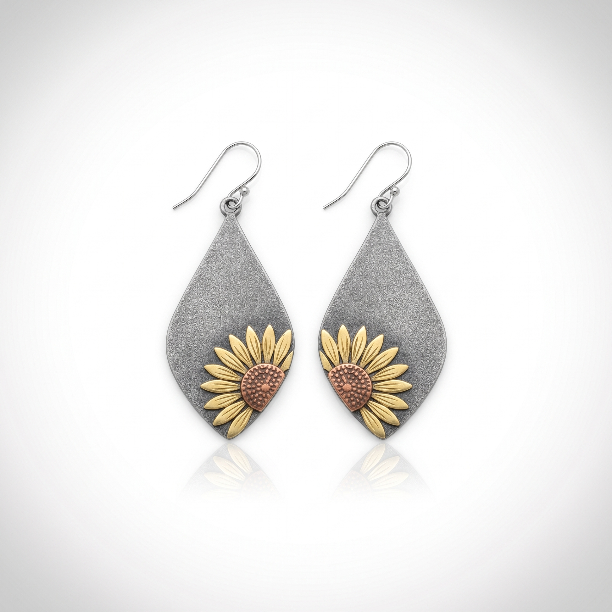 Sunoire factory wholesale jewelry bohemian earrings brass sun flower earrings retro antique plated sunflower drop earring for women 01 flatlay gunmetal