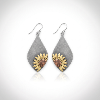 Sunoire factory wholesale jewelry bohemian earrings brass sun flower earrings retro antique plated sunflower drop earring for women 01 flatlay gunmetal