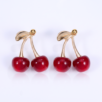 Sunoire hot selling red cherry fashion stud earrings wedding party premium gifts cute fruit cherry drop earrings charm jewelry for women 01 flatlay red