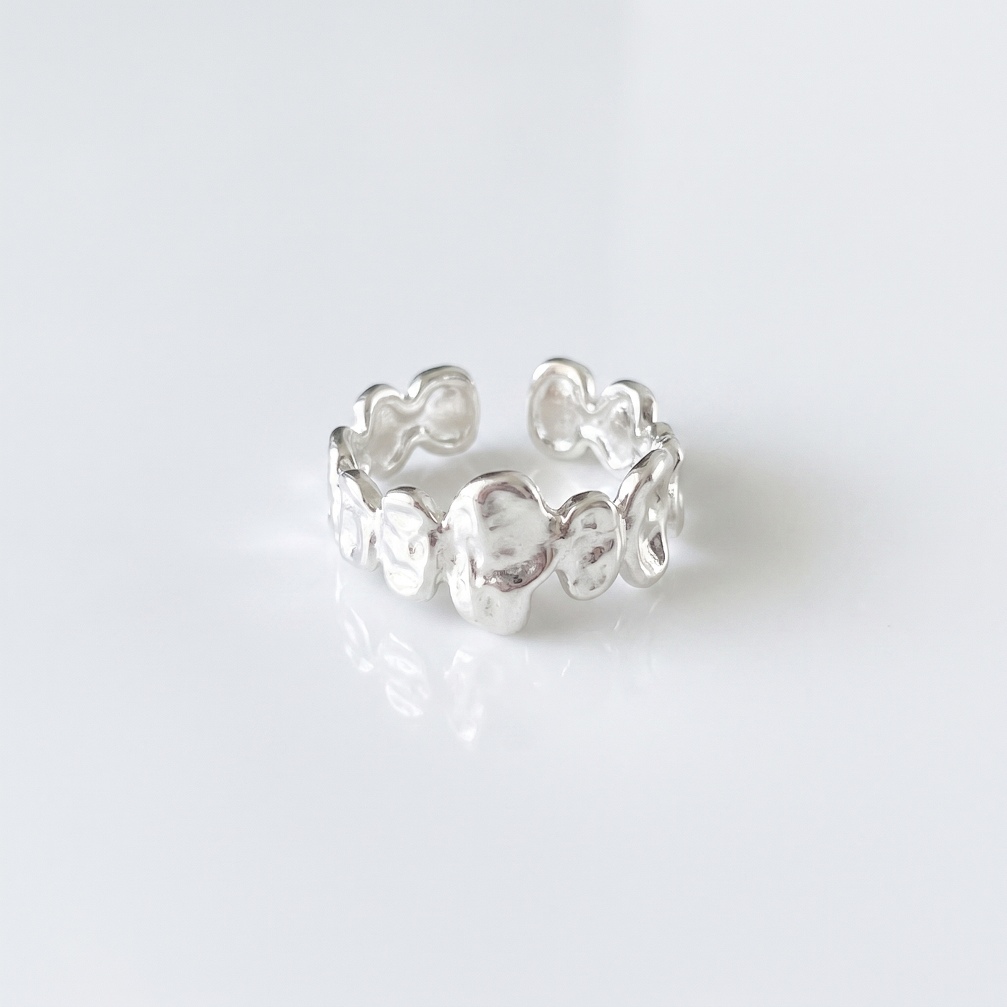 Sunoire silver open finger ring heart elegant beaded irregular stackable simple for women girl jewelry gift dropship wholesale 01 flatlay silver 1 157