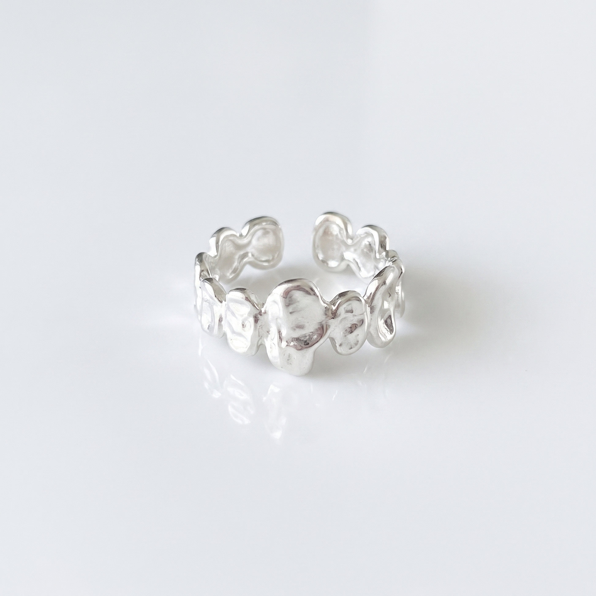 Sunoire silver open finger ring heart elegant beaded irregular stackable simple for women girl jewelry gift dropship wholesale 01 flatlay silver 1 157