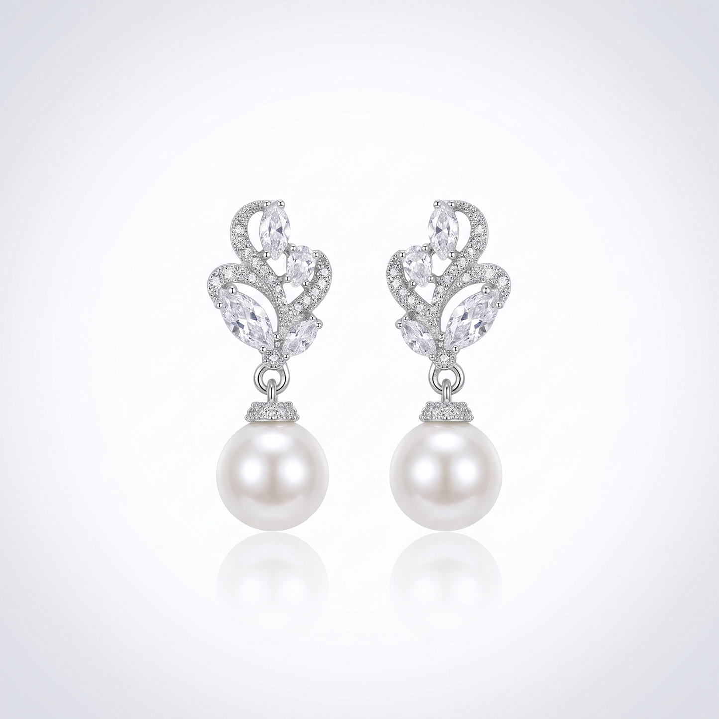 Sunoire brass cz crystal luxury dangle drop pearl bridal earrings silver plated women wedding anniversary accessories 2026 trending claw 01 flatlay silver