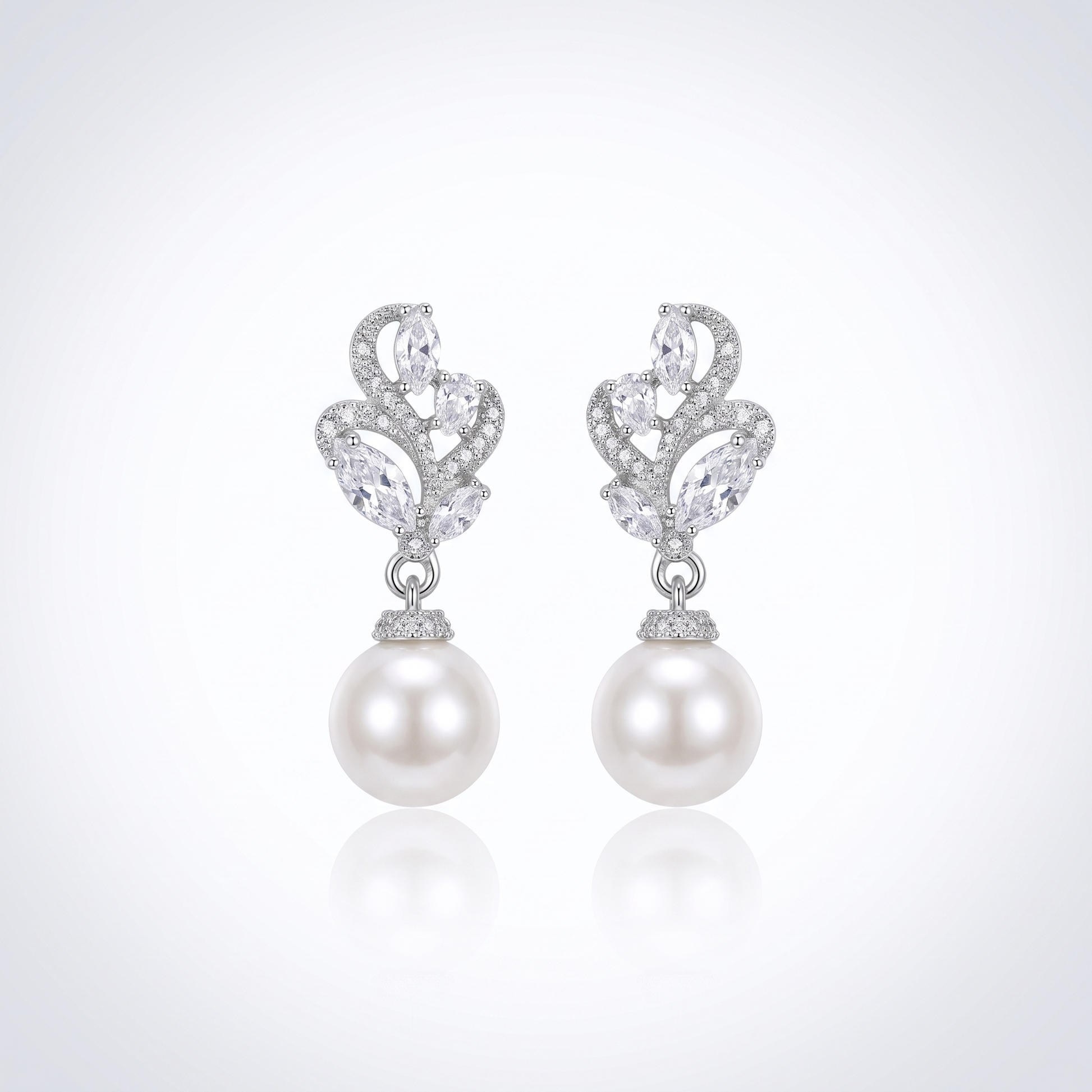 Sunoire brass cz crystal luxury dangle drop pearl bridal earrings silver plated women wedding anniversary accessories 2026 trending claw 01 flatlay silver