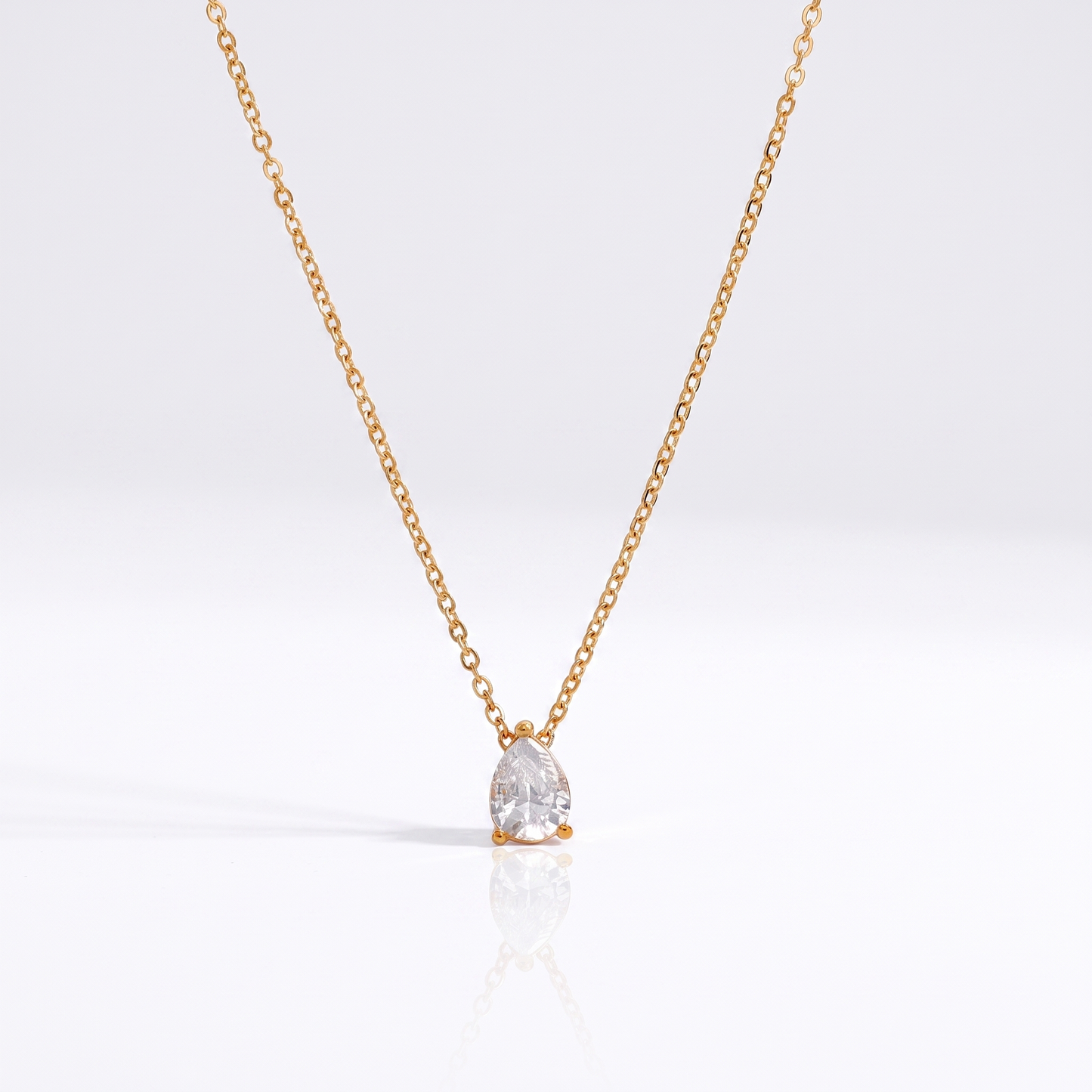 Sunoire high end gold pvd dainty waterdrop oval zirconia stainless steel pendant hypoallergenic waterproof necklace fashion jewe 01 flatlay waterdrop