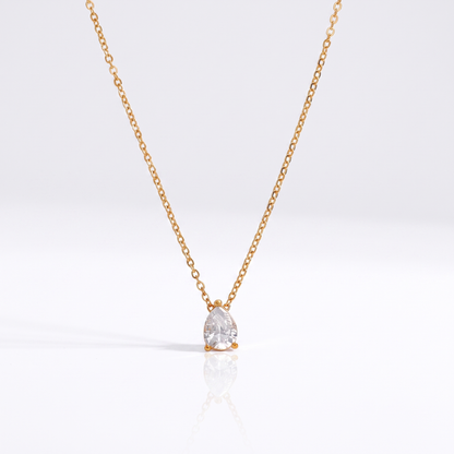 Sunoire high end gold pvd dainty waterdrop oval zirconia stainless steel pendant hypoallergenic waterproof necklace fashion jewe 01 flatlay waterdrop