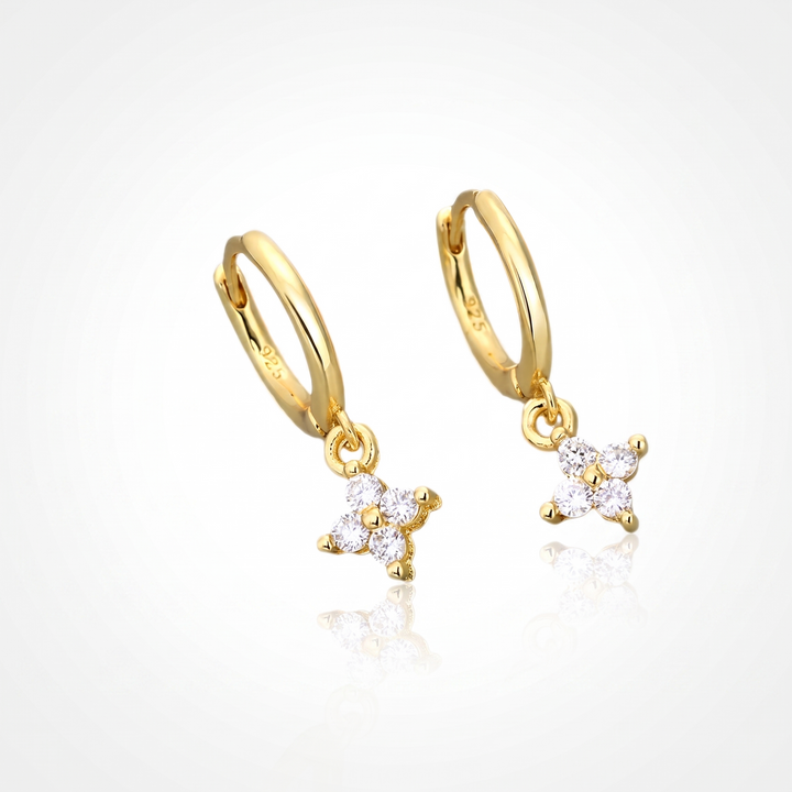 Sunoire classic summer fine jewelry 925 sterling silver zircon four leaf clover earrings for women hoop drop 01 flatlay white