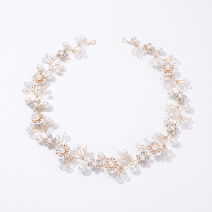 Sunoire bridal accessories wedding headwear crystal pearl headband hair accessories beautiful flowers handmade beaded pan headband 01 flatlay white