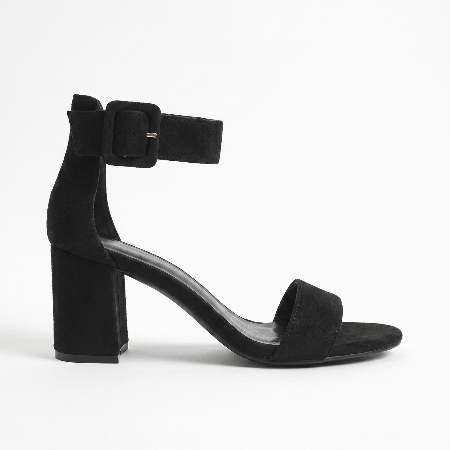 Sunoire 2026 new elegant women s sandals chunky block heel ankle strap suede summer dress shoes custom oem odm manufacturer 01 lateral profile black