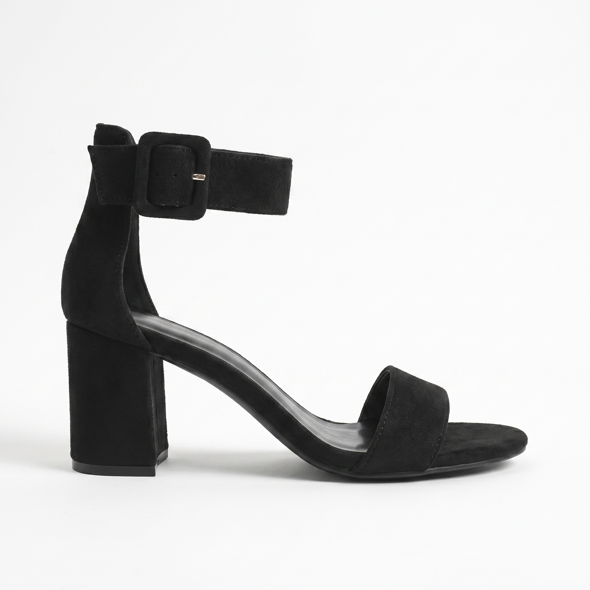 Sunoire 2026 new elegant women s sandals chunky block heel ankle strap suede summer dress shoes custom oem odm manufacturer 01 lateral profile black
