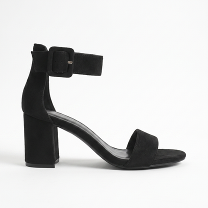 Sunoire 2026 new elegant women s sandals chunky block heel ankle strap suede summer dress shoes custom oem odm manufacturer 01 lateral profile black