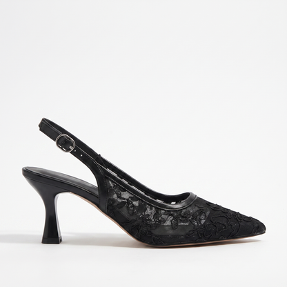Sunoire trufox womens elegant faux leather pointed toe ultra high heel pumps slingback slip on summer autumn 01 lateral profile black