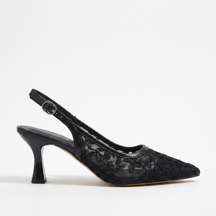 Sunoire trufox womens elegant faux leather pointed toe ultra high heel pumps slingback slip on summer autumn 01 lateral profile black
