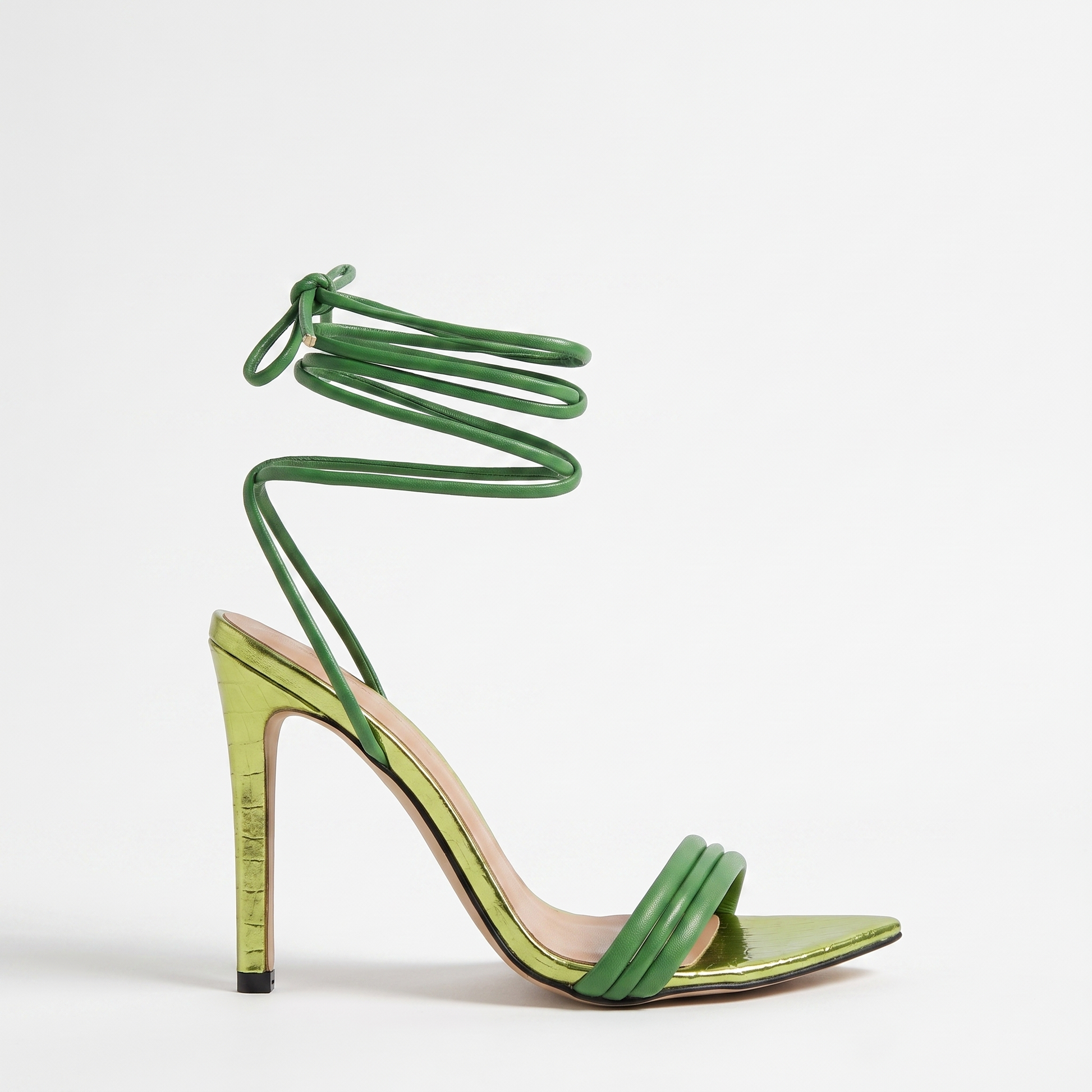 Sunoire qlfashion huizhou women green high heel sandals party fashion stiletto pointed tie up heels 01 lateral profile green