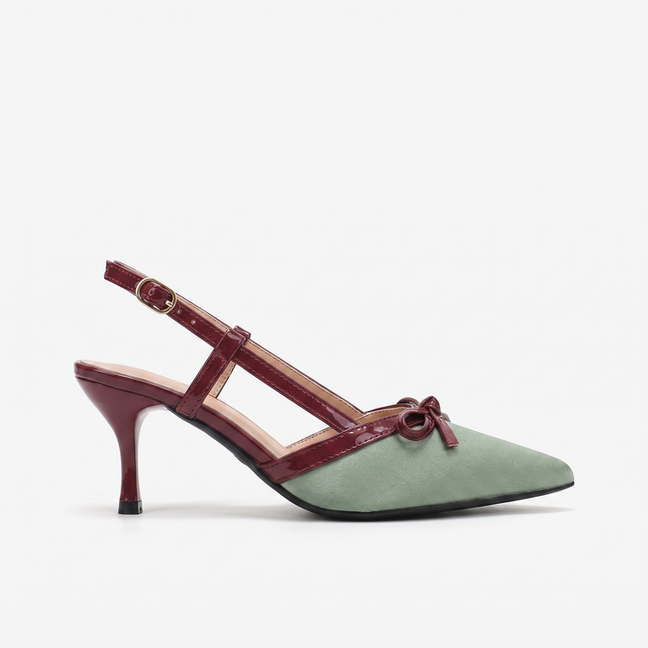 Sunoire satin leather high heels 6 8cm with one word buckle strap stiletto heel pointed toe summer 2026 01 lateral profile sage green