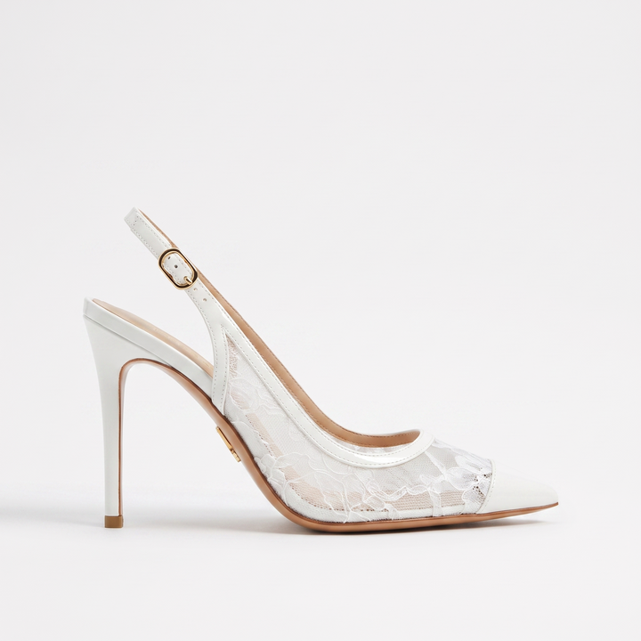 Sunoire summer lace breathable back strap stiletto sandals large size high heels women 01 lateral profile white