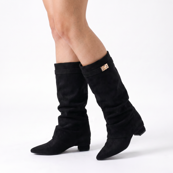 Sunoire isla womens slouch knee high boots pointed toe 01 three quarter black suede