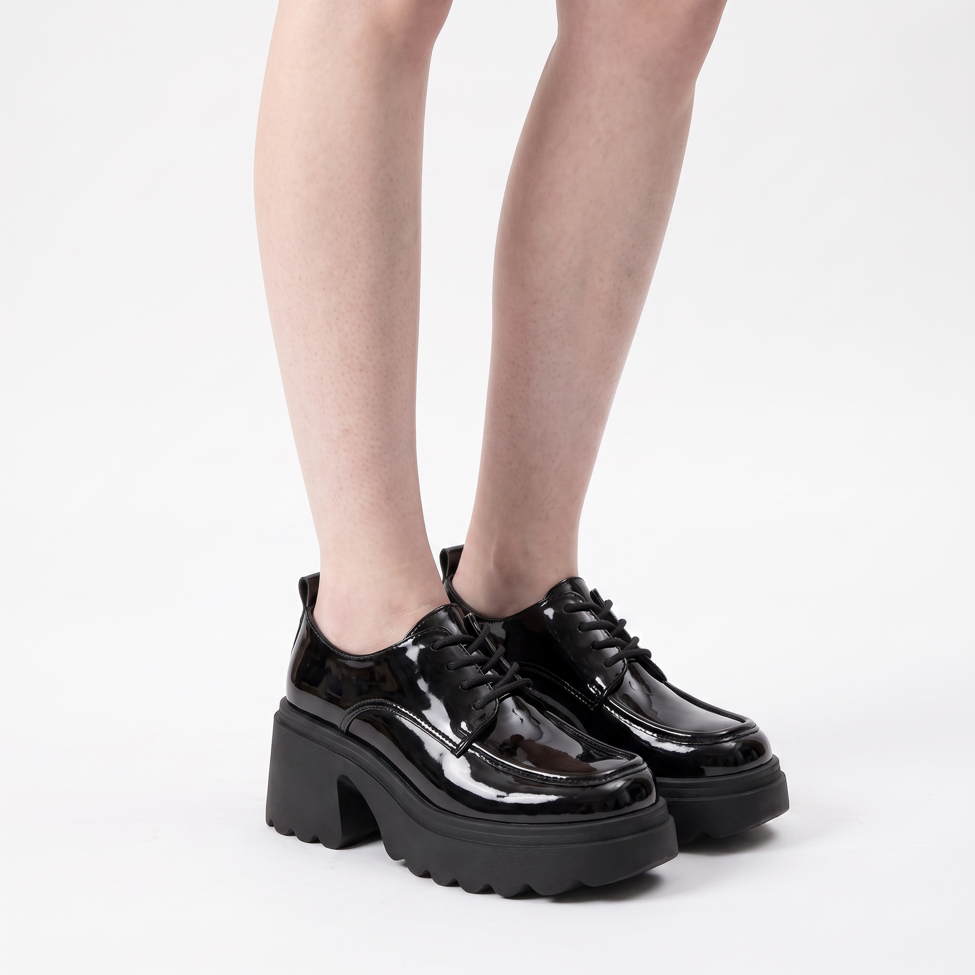 Sunoire s thick soled all match casual loafers waterproof platform black trendy small leather shoes 01 three quarter black