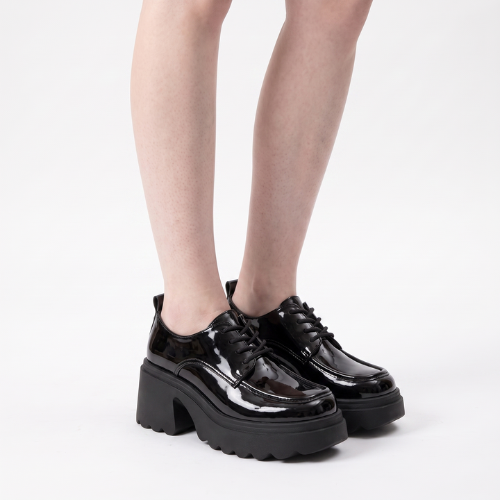 Sunoire s thick soled all match casual loafers waterproof platform black trendy small leather shoes 01 three quarter black