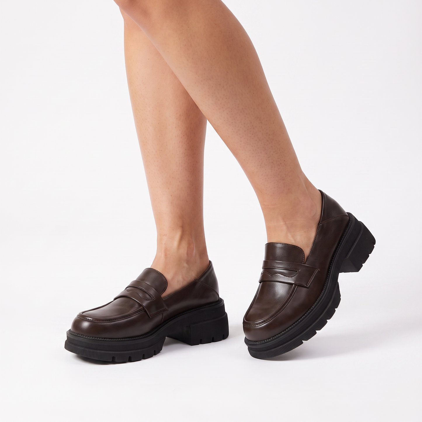 Sunoire penny loafer platform espadrille sole 01 three quarter brown