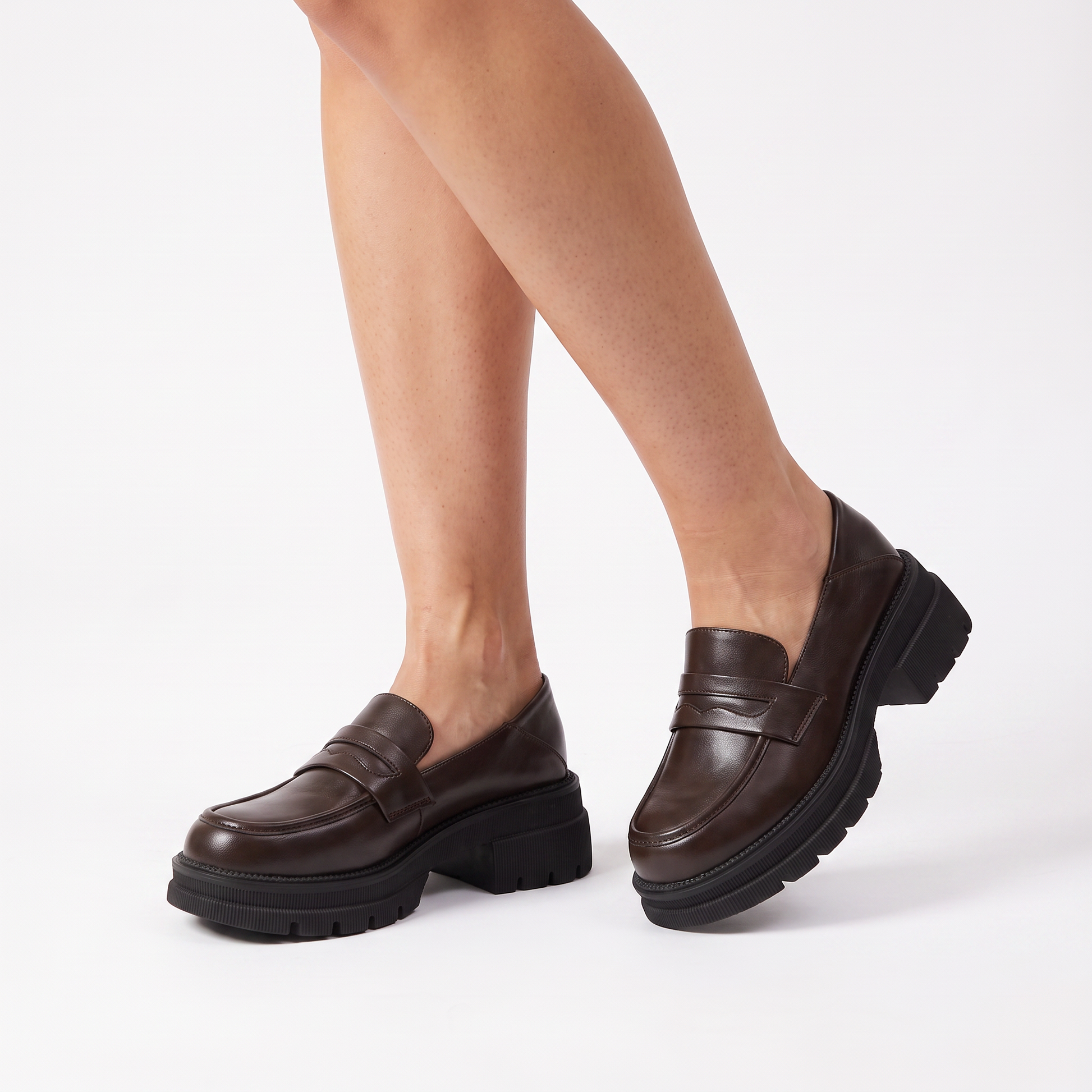 Sunoire penny loafer platform espadrille sole 01 three quarter brown