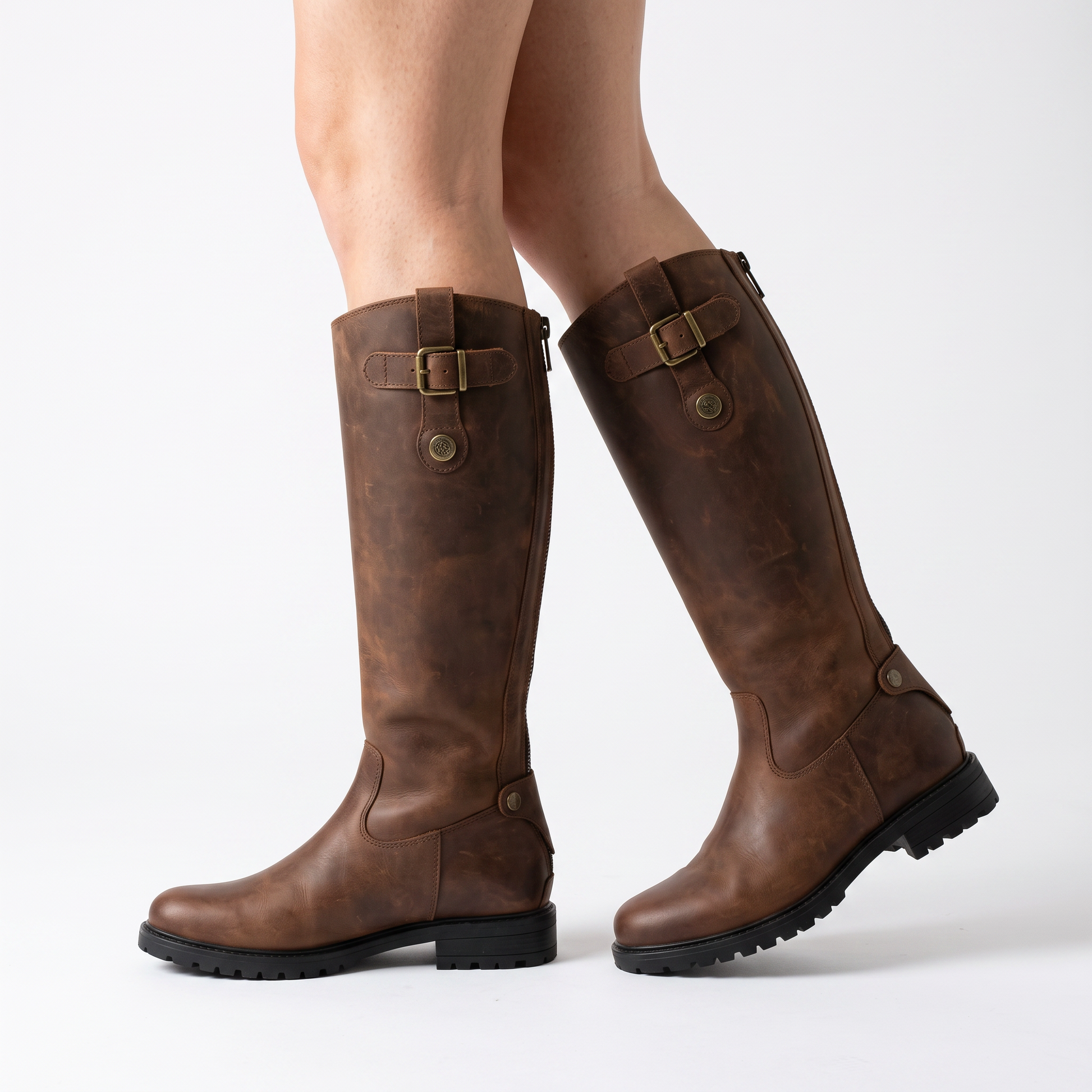 Sunoire helena orthopaedic riding leather boots with buckle strap and full length zip 01 three quarter dark brown