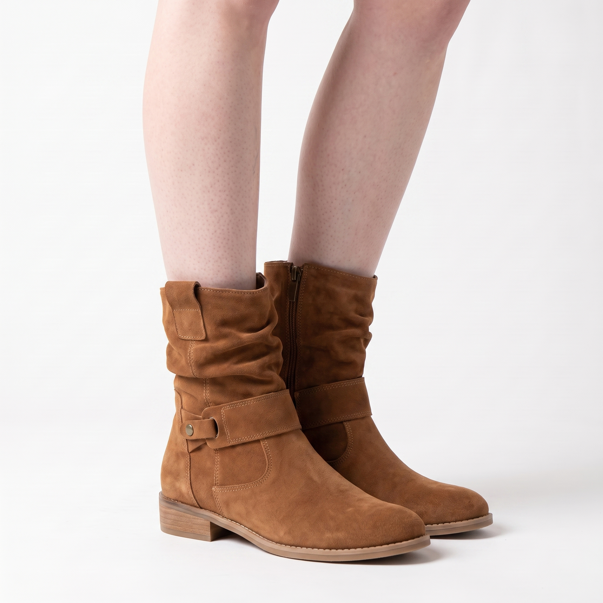 Sunoire slouchy suede boho ankle boots 01 three quarter dark brown
