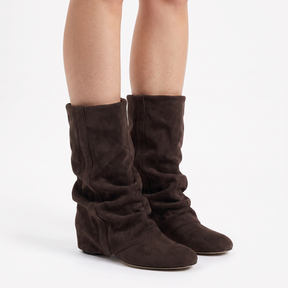 Sunoire hazel womens slouchy knee high boots rounded toe everyday fashion boots 01 three quarter dark brown