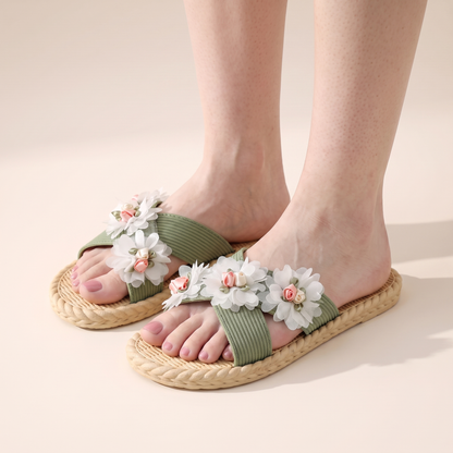 Sunoire melany green floral sandals 01 three quarter green