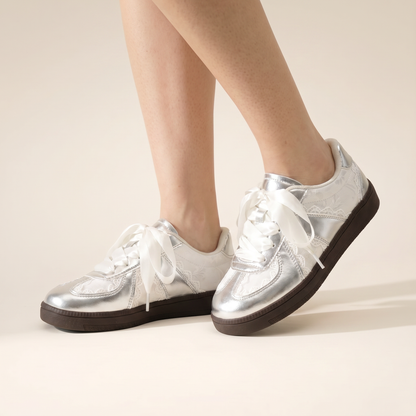 Sunoire gentry white lace flats 01 three quarter silver
