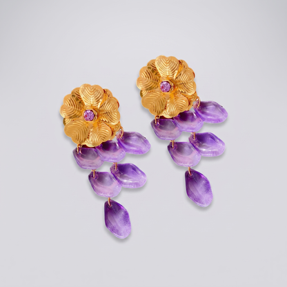 Sunoire silver needle flower tassel earrings ins exaggerated retro fashion earrings light luxury high grade sense of earrings women 02 flatlay purple