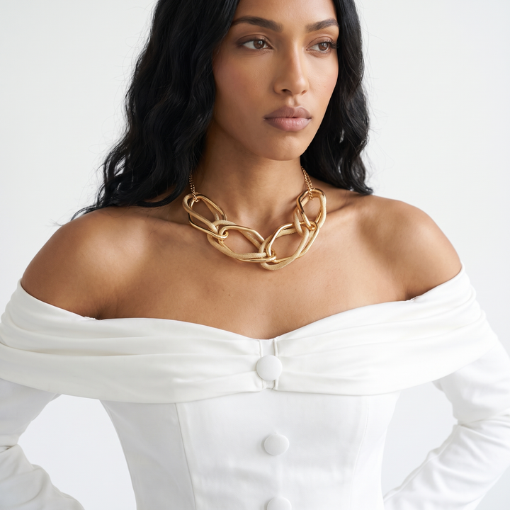 Alessia Champagne Gold Necklace - model wearing