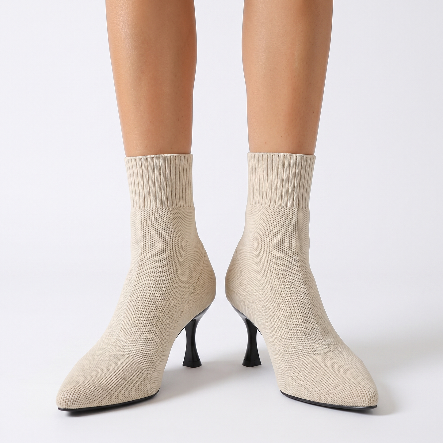 Sunoire knit stiletto ankle boots 02 worn hero beige