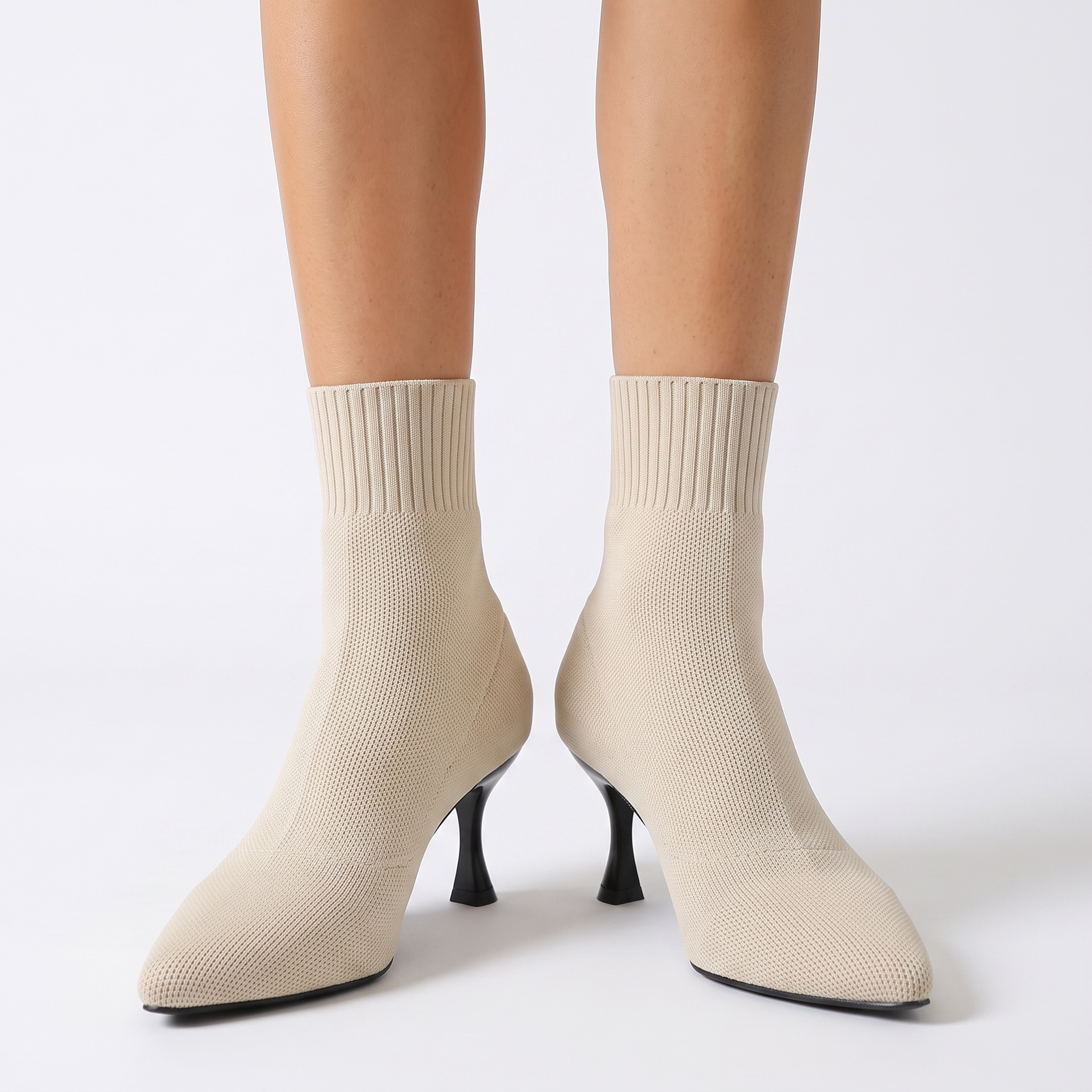 Sunoire knit stiletto ankle boots 02 worn hero beige
