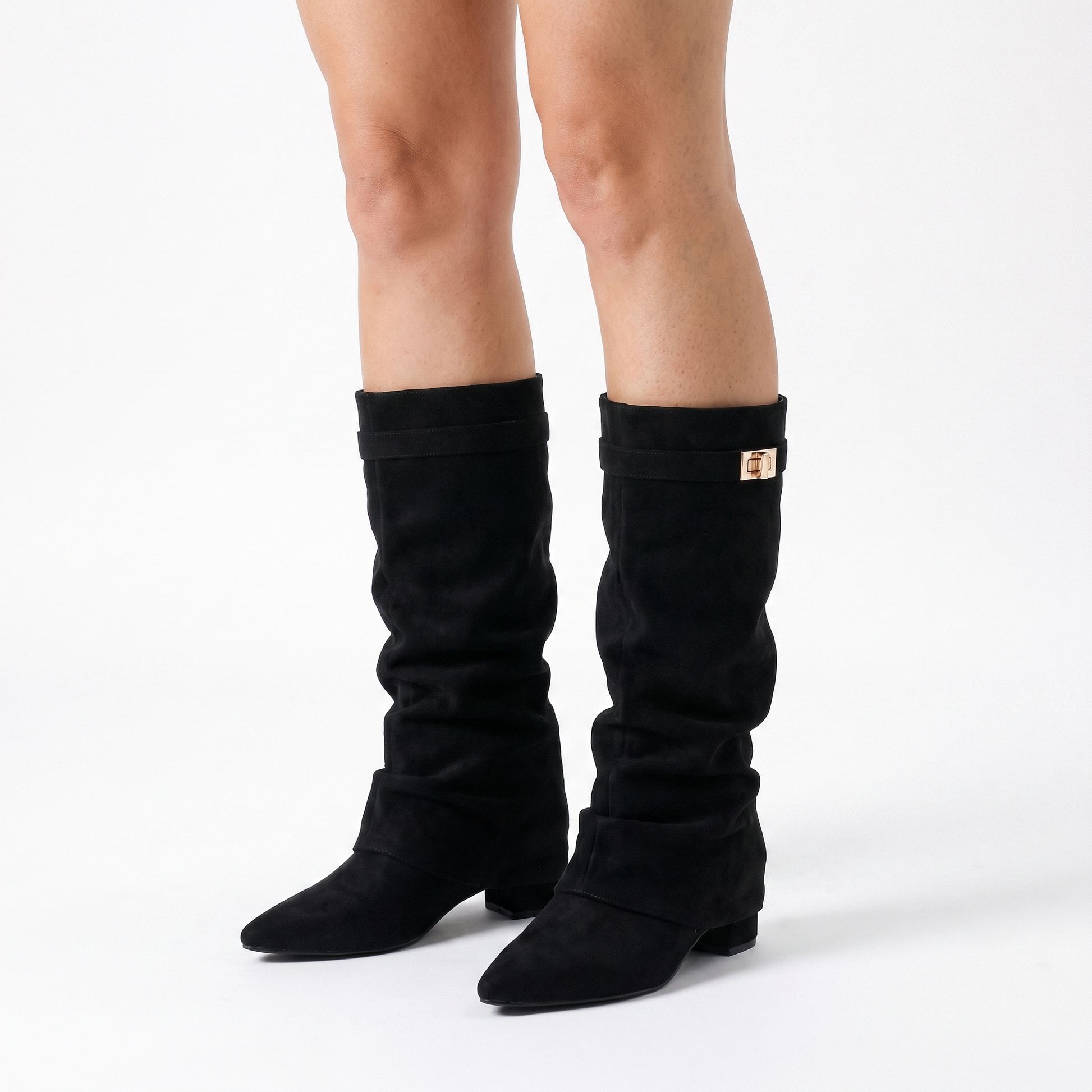 Sunoire isla womens slouch knee high boots pointed toe 02 worn hero black suede