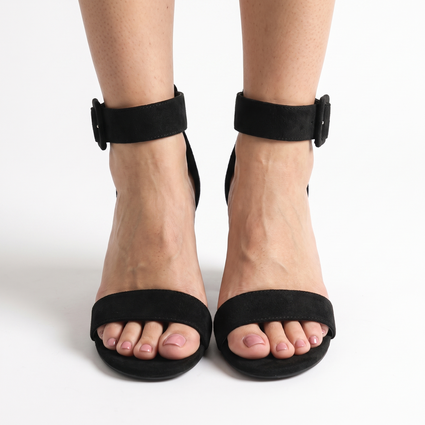Sunoire 2026 new elegant women s sandals chunky block heel ankle strap suede summer dress shoes custom oem odm manufacturer 02 worn hero black