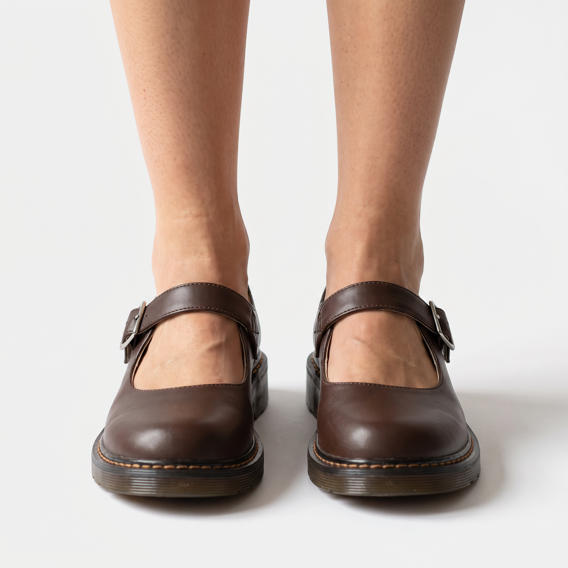 Sunoire womens elegant mary jane shoes classic flat sole with buckle strap 02 worn hero brown