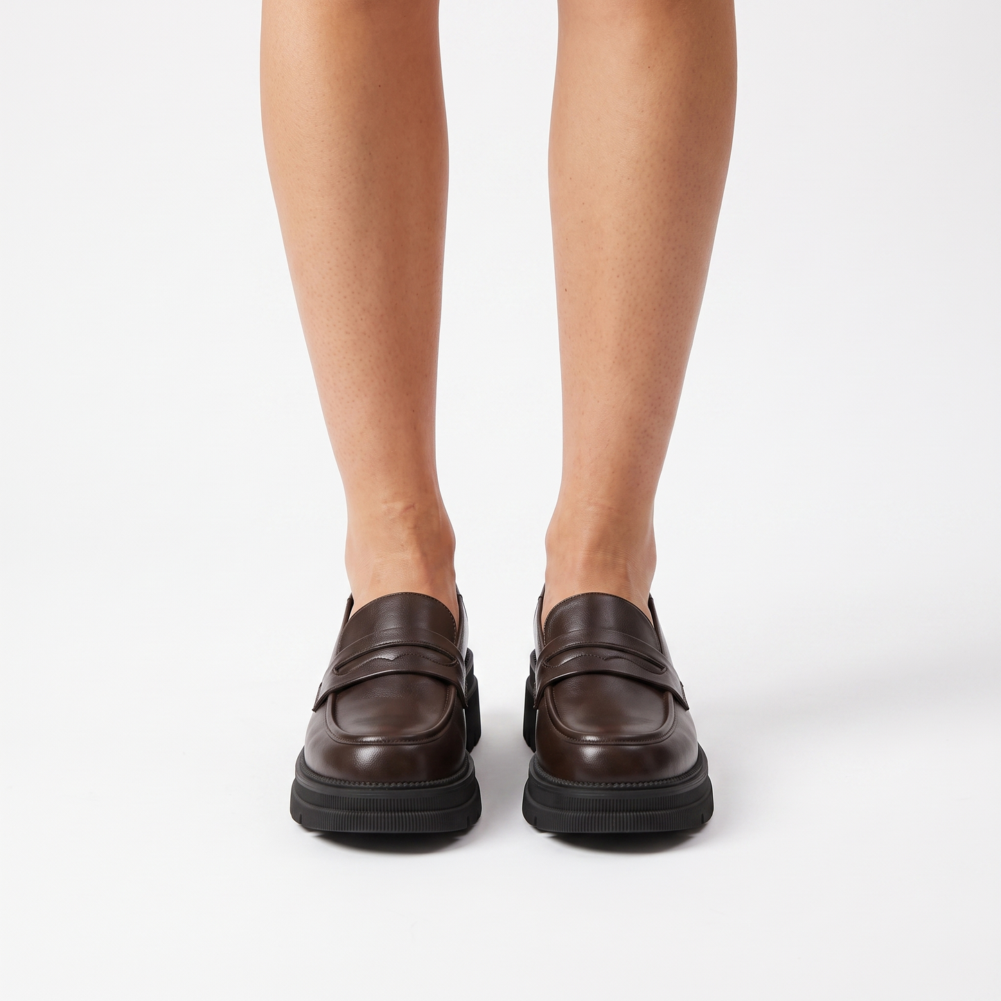Sunoire penny loafer platform espadrille sole 02 worn hero brown